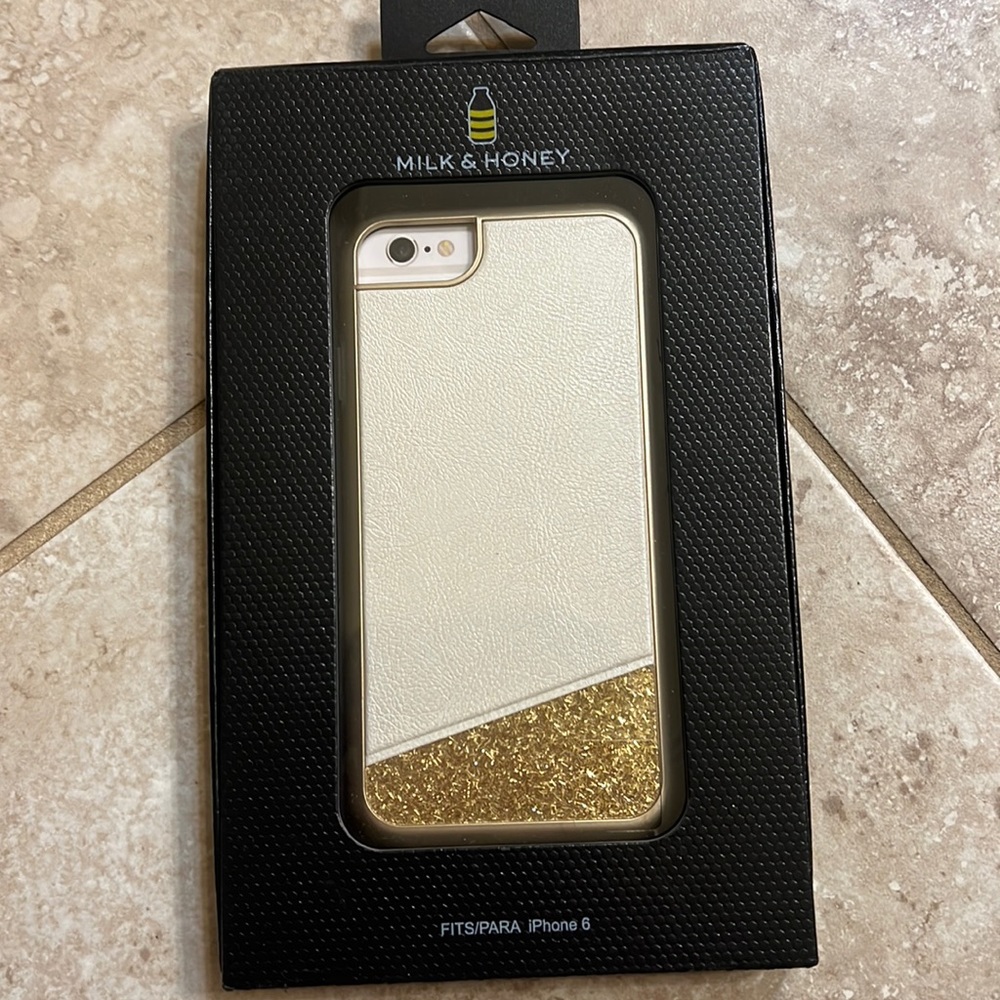 Milk & Honey IPhone 6 Case with Gold sparkles & vegan leather